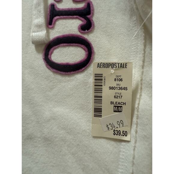 White Aeropostale Y2K fitted V-neck hoodie Medium Sweatshirt 2000s NWT Preppy - Picture 3 of 4